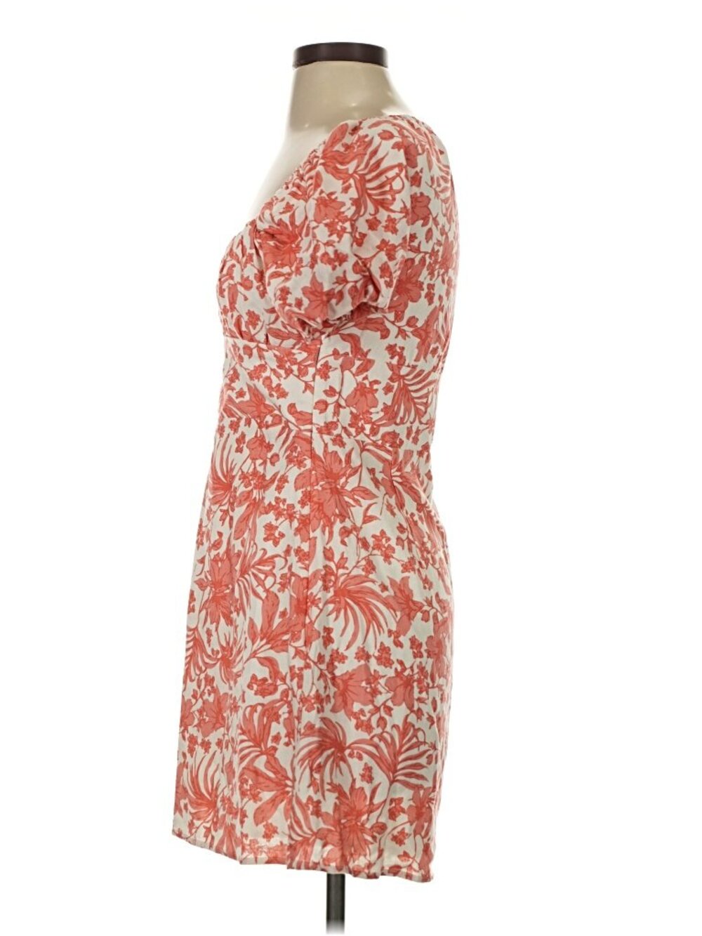 AQUA Coral Botanical Puff Sleeve Square Neck Mini Dress Size S - Picture 6 of 7